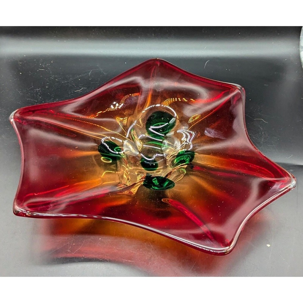 Vintage Jordan Import Company JIco Murano Art Glass 14.5" Red Console Bowl